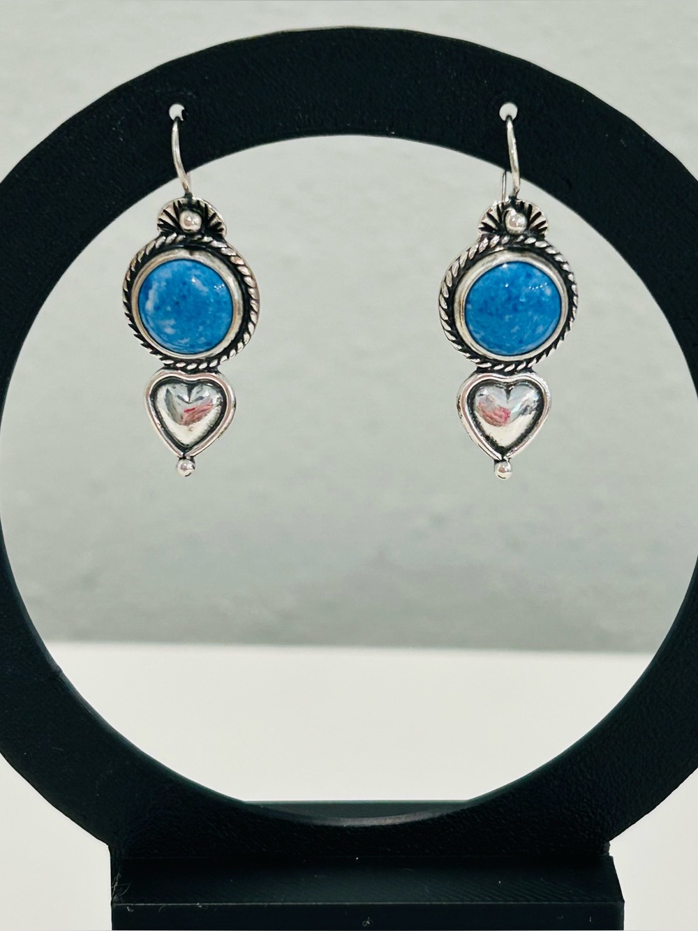Shube Dakota West Earrings Denim Lapis Heart Dangle Sterling Silver Signed